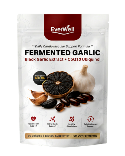 EverWell® Fermented Black Garlic Extract + CoQ10 Ubiquinol - 6000mg Odorless Softgels