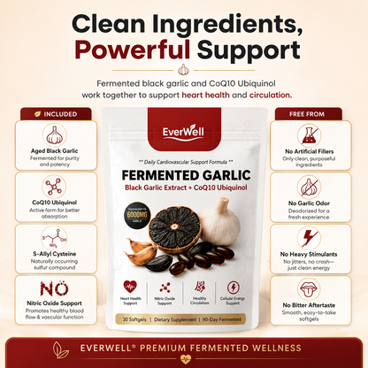 EverWell® Fermented Black Garlic Extract + CoQ10 Ubiquinol - 6000mg Odorless Softgels